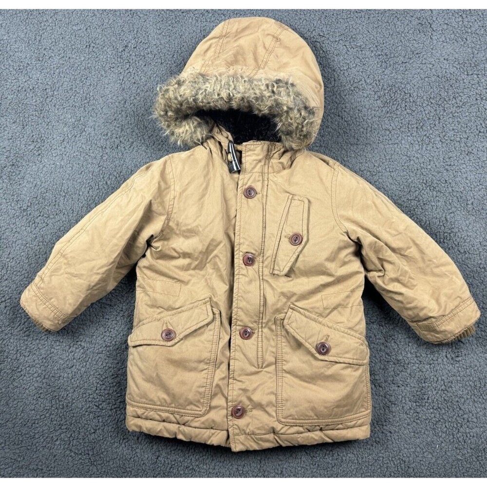 GAP KHAKI 4 4T FAUX FUR  HOOD UTILITY JACKET COAT COLD WINTER SNORKEL BOY GIRL